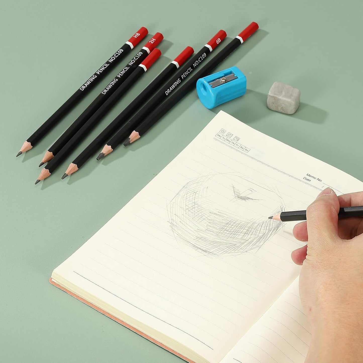 6B Drawing Pencils for Sketching, 12PCS Sketch Pencils for Drawing Art Pencils Graphite Wood Pre-Sharpened for Drawing Sketching Artists, 6B Pencils Black Red Rod