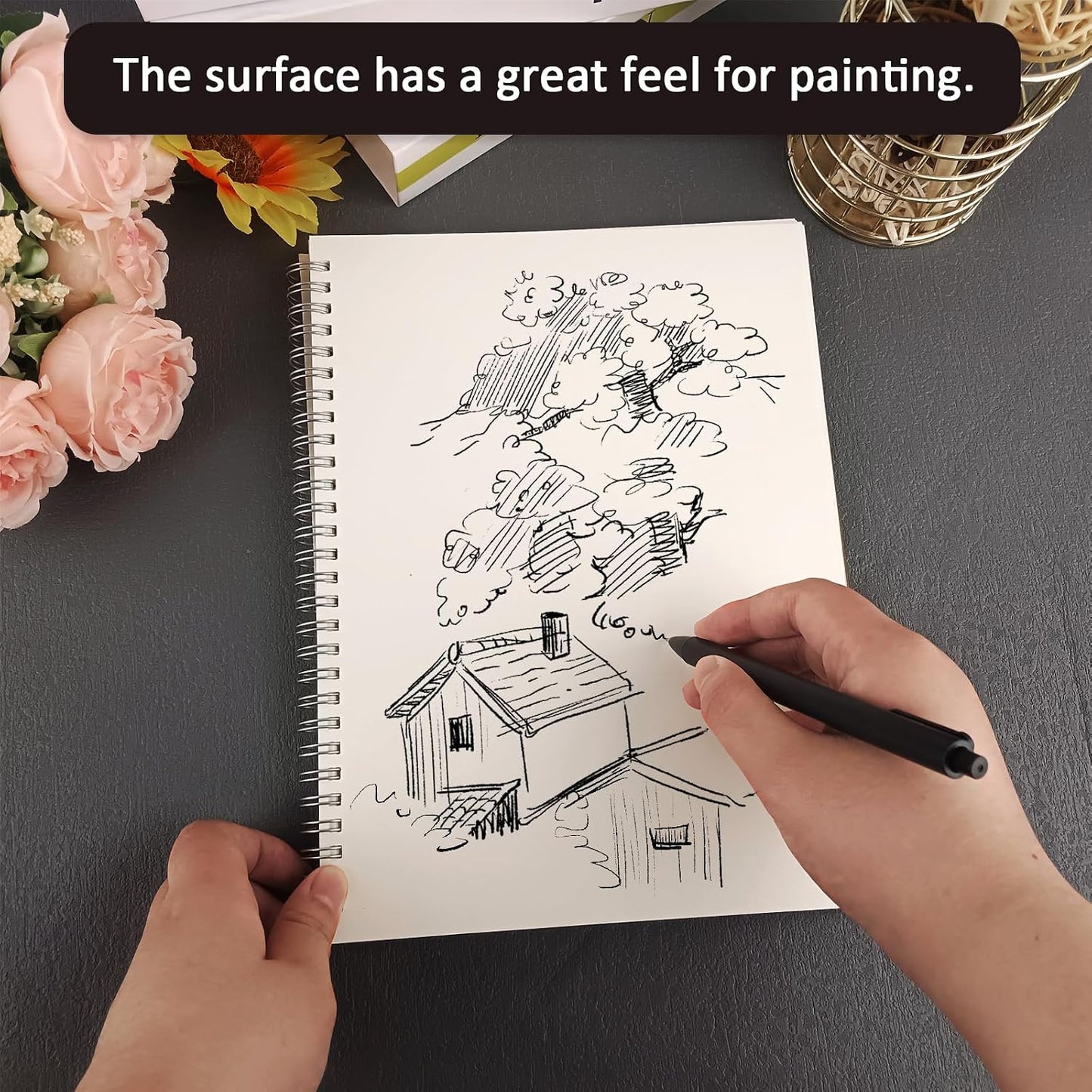 10 X 7.5 Inch Spiral Bound Sketch Book for Drawing, 50 Sheets 68LB/100GSM Acid-Free Paper, Hardcover Sketch Pad for Students and Adults