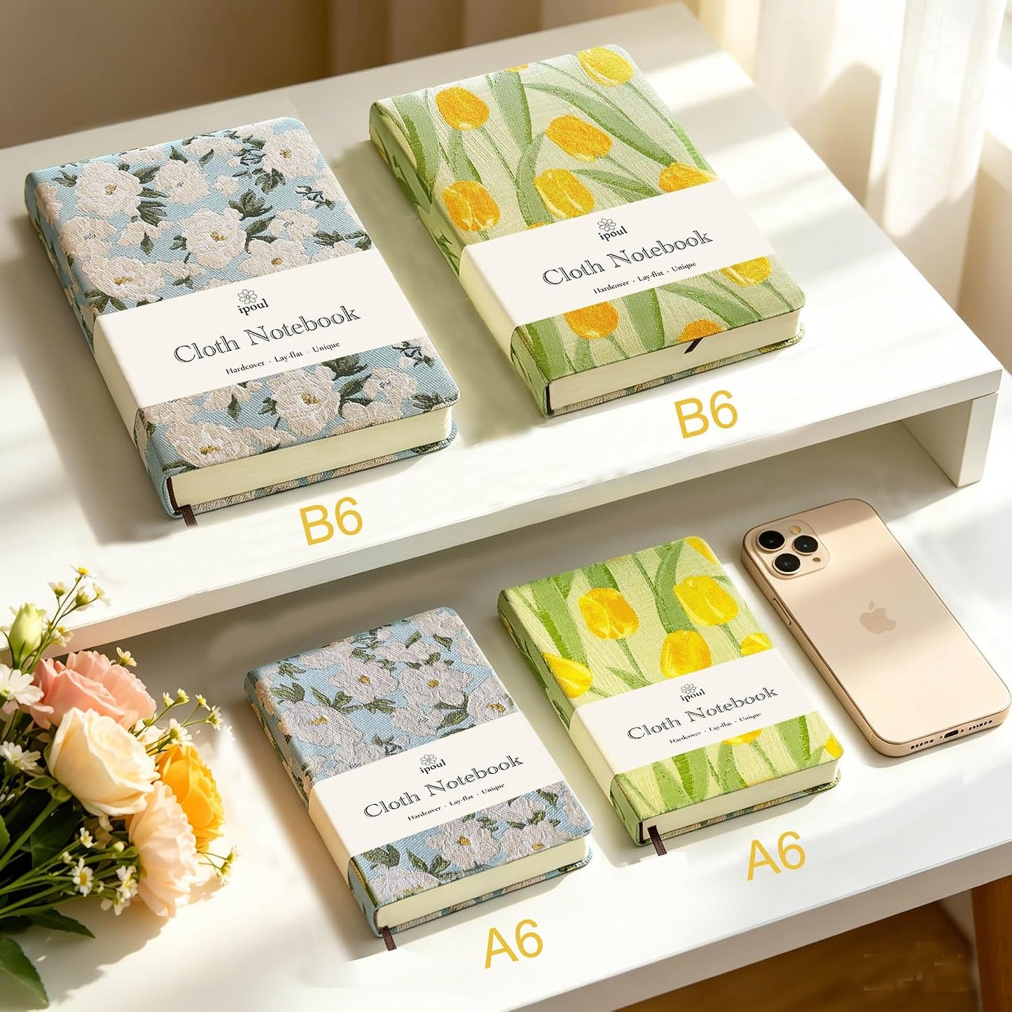 Pocket Notebook, A6, 4X6, Small Embroidered Journal, Cute Notebook, Lay Flat, Hardcover, Lined Notebook & Sketchbook, Note Taking Notebook, Beautiful Journal for Women, Tulip Flower
