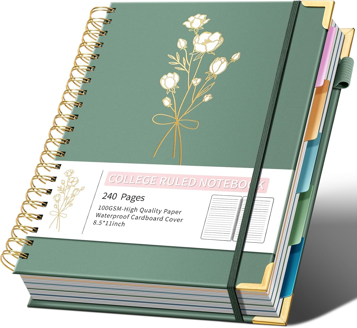 Hardcover Spiral Notebooks 8.5" X 11" Note Taking 5 Subject Notebook College Ruled with Dividers 240 Pages 100GSM Aesthetic Spiral Notebook for Work School Cute Journals for Women Writing