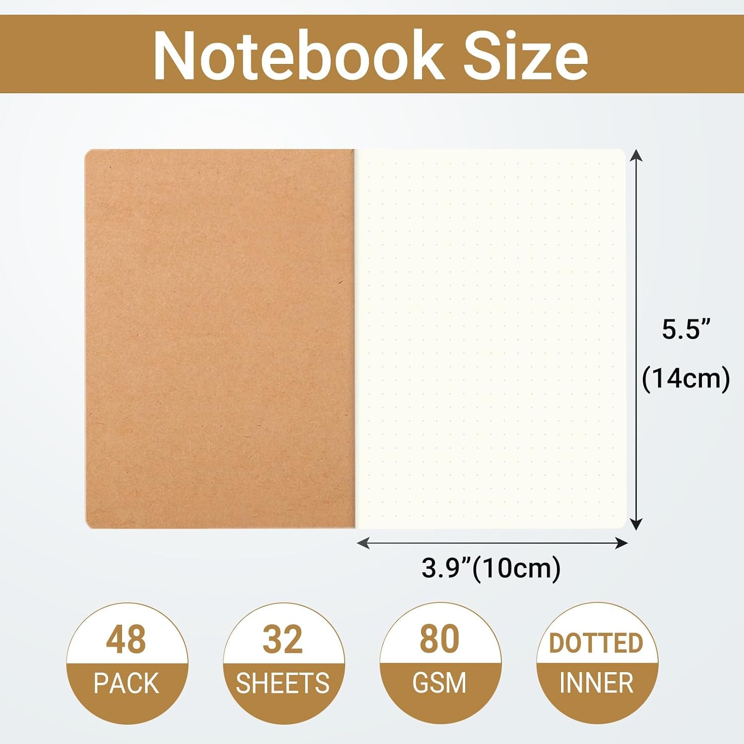 48 Pack A6 Dot Grid Paper Notebook, Small Dot Grid Journal Notebook, Pocket Dot Grid Subject Notebooks Wire-Bound with Kraft Cover, 30 Sheets / 60 Dot Grid Pages