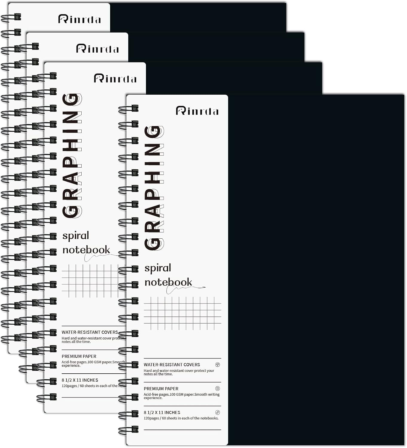 Graph Paper Notebook Spiral Notebook 8.5" X 11"-4 Pack Grid Paper Notebook Graph Notebook Engineering Notebook 120 Pages 100 GSM Thick Graphing Paper Notebook Hardcover Journal for School,