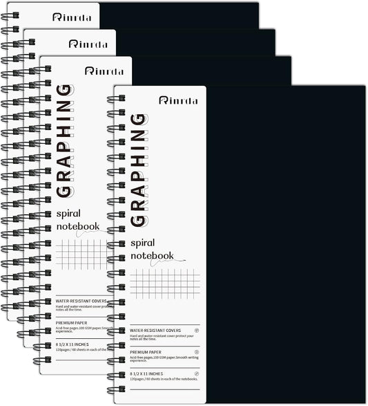 Graph Paper Notebook Spiral Notebook 8.5" X 11"-4 Pack Grid Paper Notebook Graph Notebook Engineering Notebook 120 Pages 100 GSM Thick Graphing Paper Notebook Hardcover Journal for School,