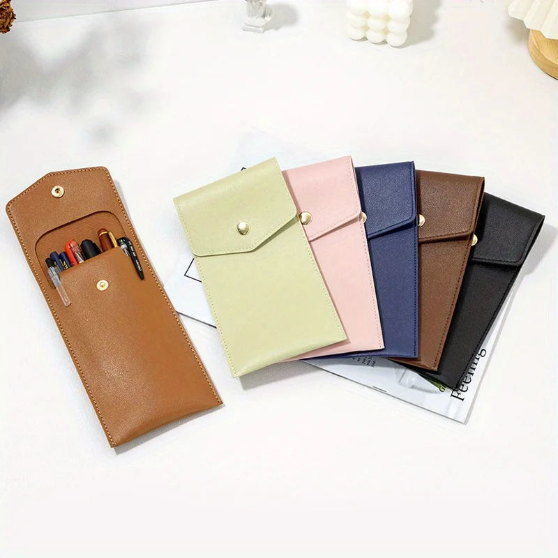 PU Leather Pen Bag Business Office Pen Signature Pen Storage Bag Portable Leak-Proof Ink Ball Pen Pen Holder Stationery Bag
