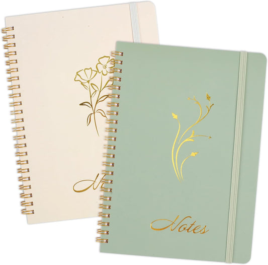 Aesthetic Spiral Notebook, 2PCS Cute Notebook, 8.3" X 6" Notebook for Women, A5 Spiral Journal Notebook for Office/School/Home (Green & Beige)