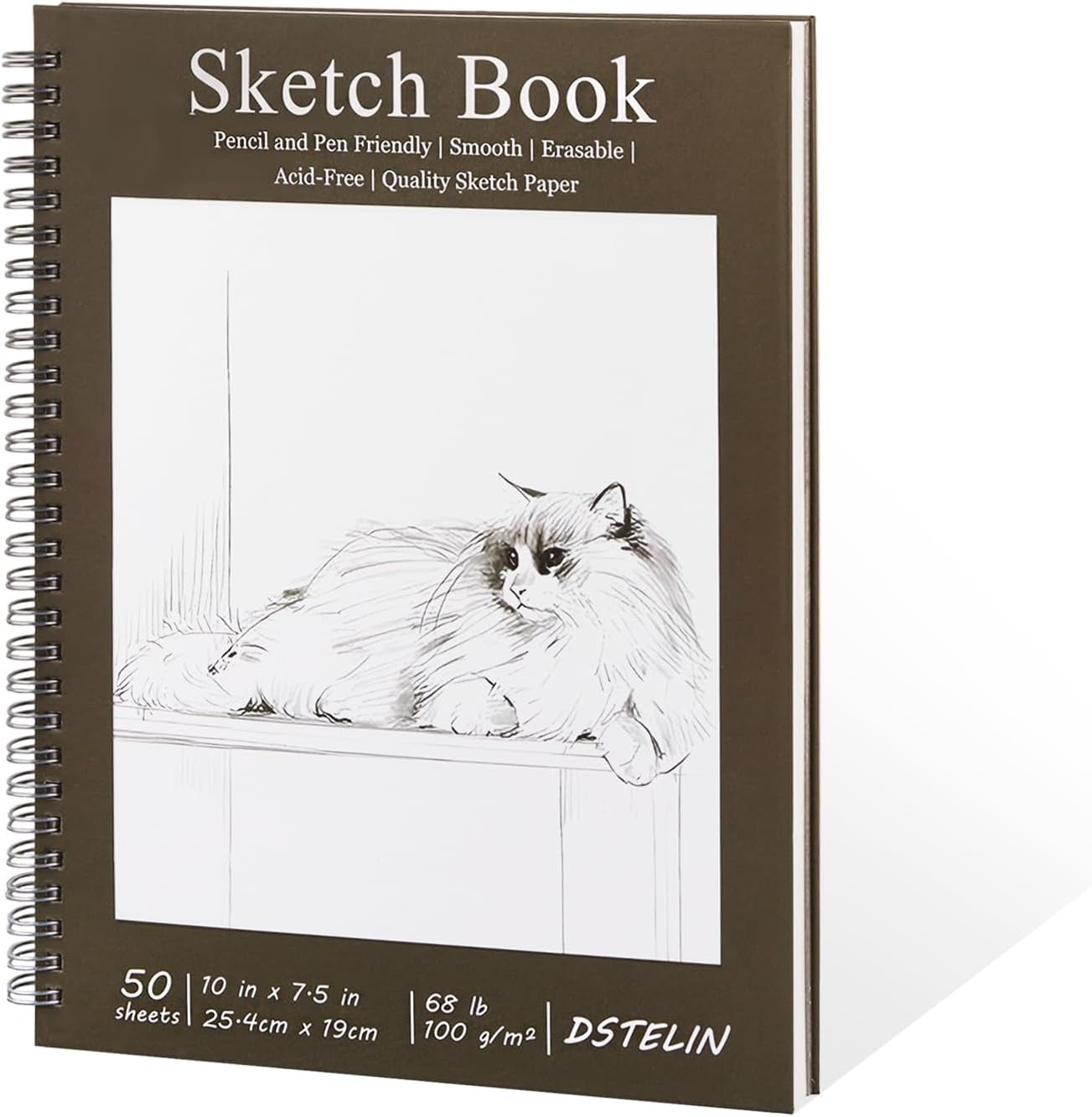 10 X 7.5 Inch Spiral Bound Sketch Book for Drawing, 50 Sheets 68LB/100GSM Acid-Free Paper, Hardcover Sketch Pad for Students and Adults