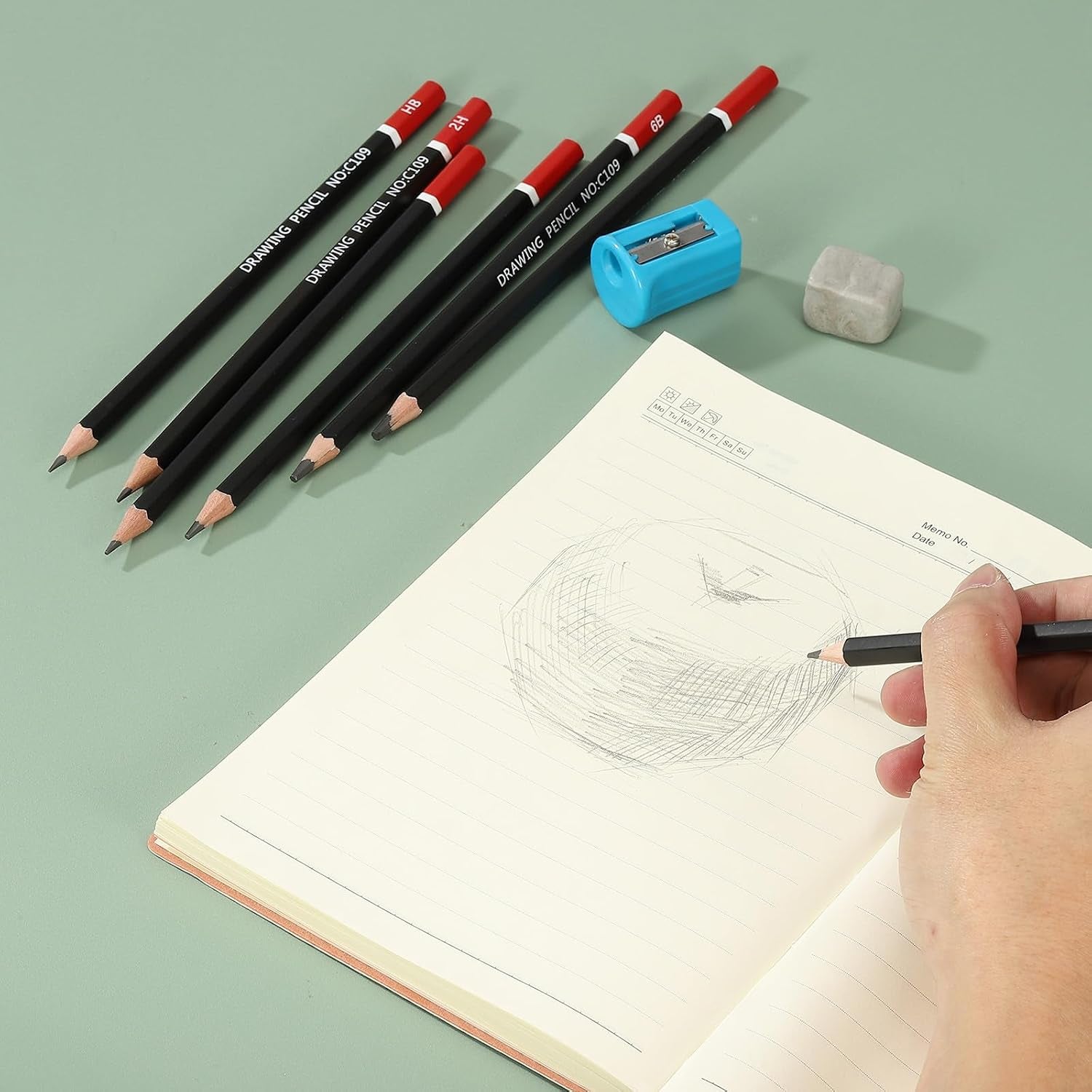 6B Drawing Pencils for Sketching, 12PCS Sketch Pencils for Drawing Art Pencils Graphite Wood Pre-Sharpened for Drawing Sketching Artists, 6B Pencils Black Red Rod