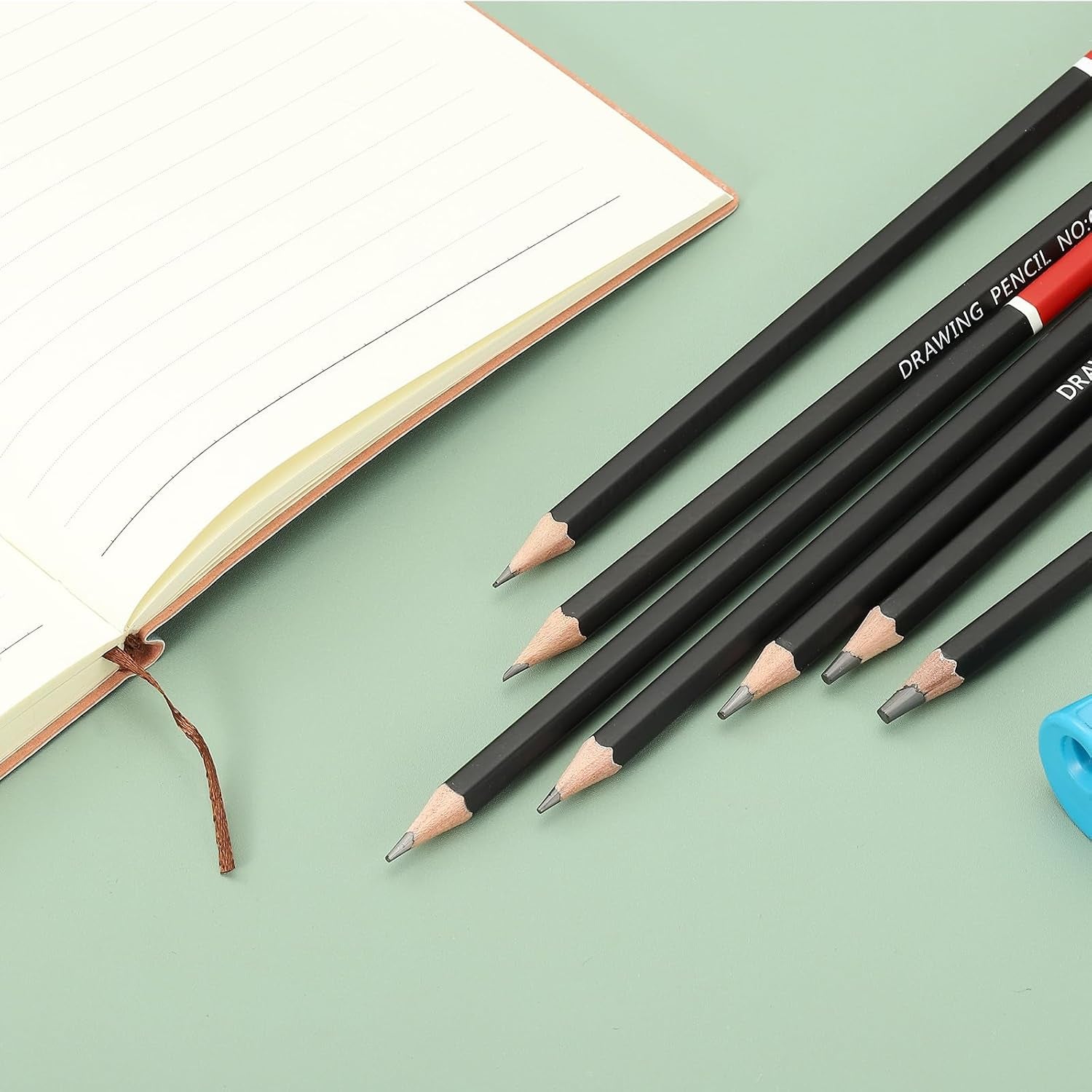 6B Drawing Pencils for Sketching, 12PCS Sketch Pencils for Drawing Art Pencils Graphite Wood Pre-Sharpened for Drawing Sketching Artists, 6B Pencils Black Red Rod