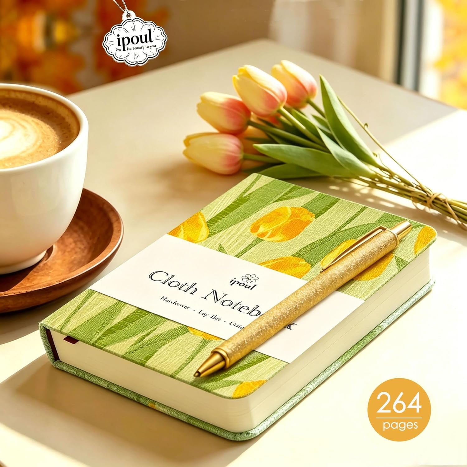 Pocket Notebook, A6, 4X6, Small Embroidered Journal, Cute Notebook, Lay Flat, Hardcover, Lined Notebook & Sketchbook, Note Taking Notebook, Beautiful Journal for Women, Tulip Flower