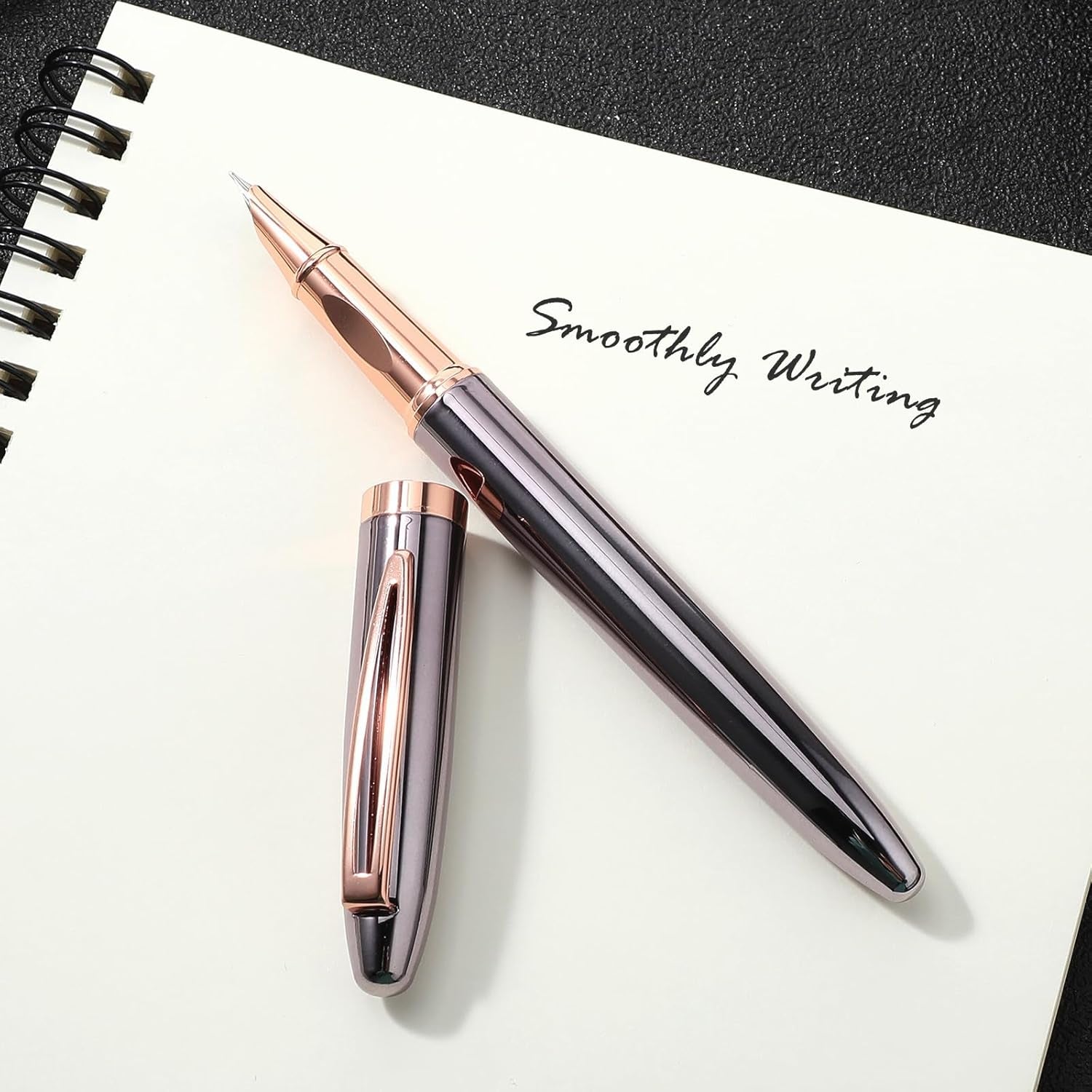 Metal Black Fountain Pen Set, 0.38Mm Fine Nib Fountain Pen with 10 3.4Mm Ink Cartridges and 1 Converter Smooth Writing Luxury Calligraphy Pen Office School Supplies Gift(Grey)