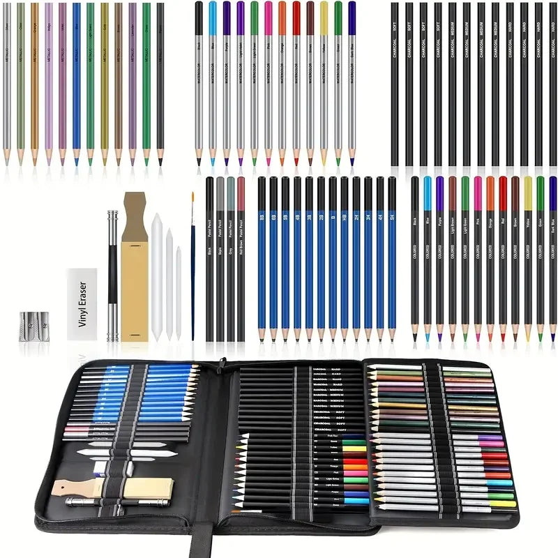 Art Professional 72 Pieces Art Set Sketch Drawing Pencil Kit Pencil Sketching Charcoal Pencil Tools Set for Artist
