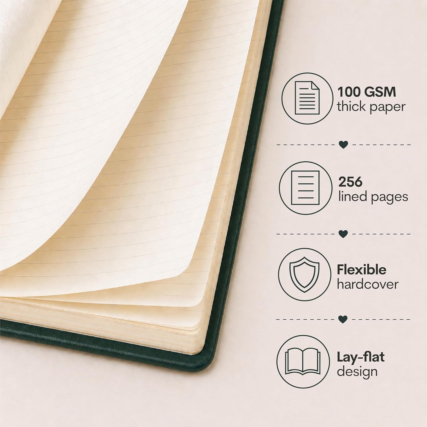 Journal Notebook - 5X7 Inches 256 Ruled Pages Blank Lined Journal Padded Fabric Hard Cover Notebooks for Work Diary and Writing
