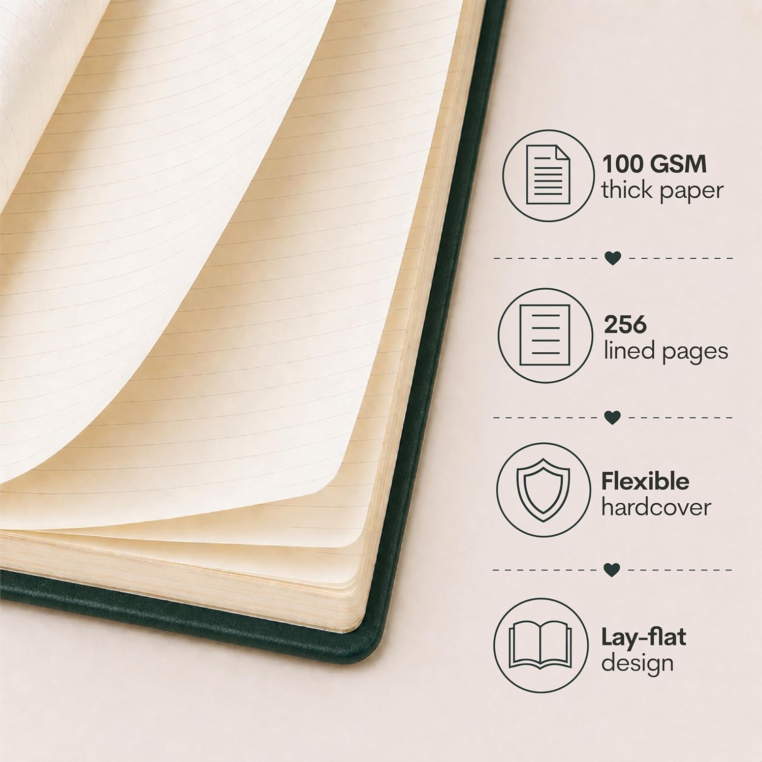 Journal Notebook - 5X7 Inches 256 Ruled Pages Blank Lined Journal Padded Fabric Hard Cover Notebooks for Work Diary and Writing