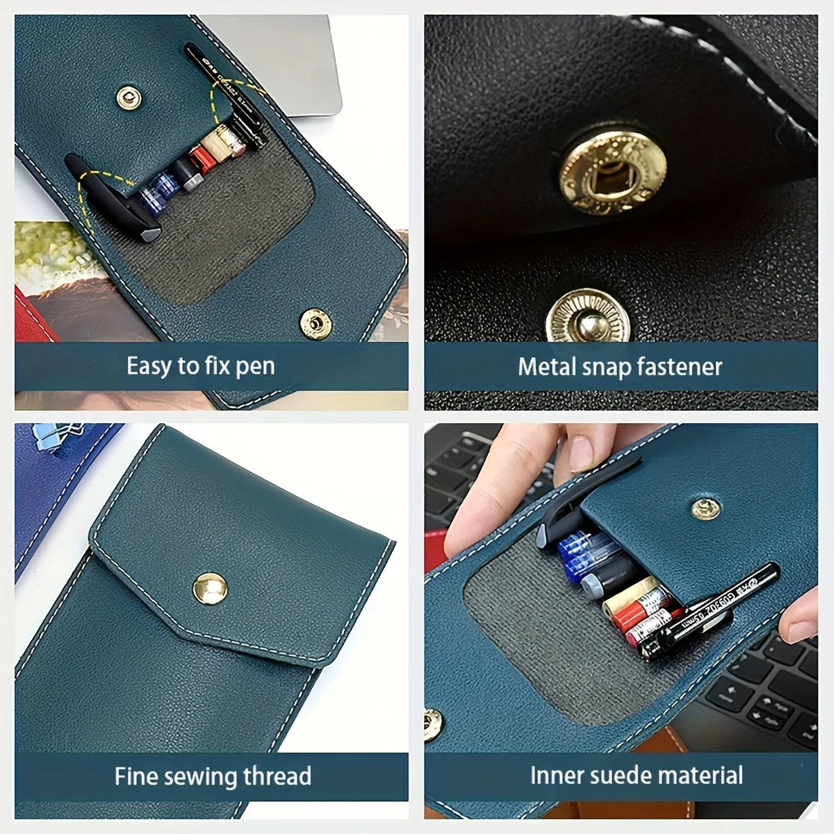 PU Leather Pen Bag Business Office Pen Signature Pen Storage Bag Portable Leak-Proof Ink Ball Pen Pen Holder Stationery Bag