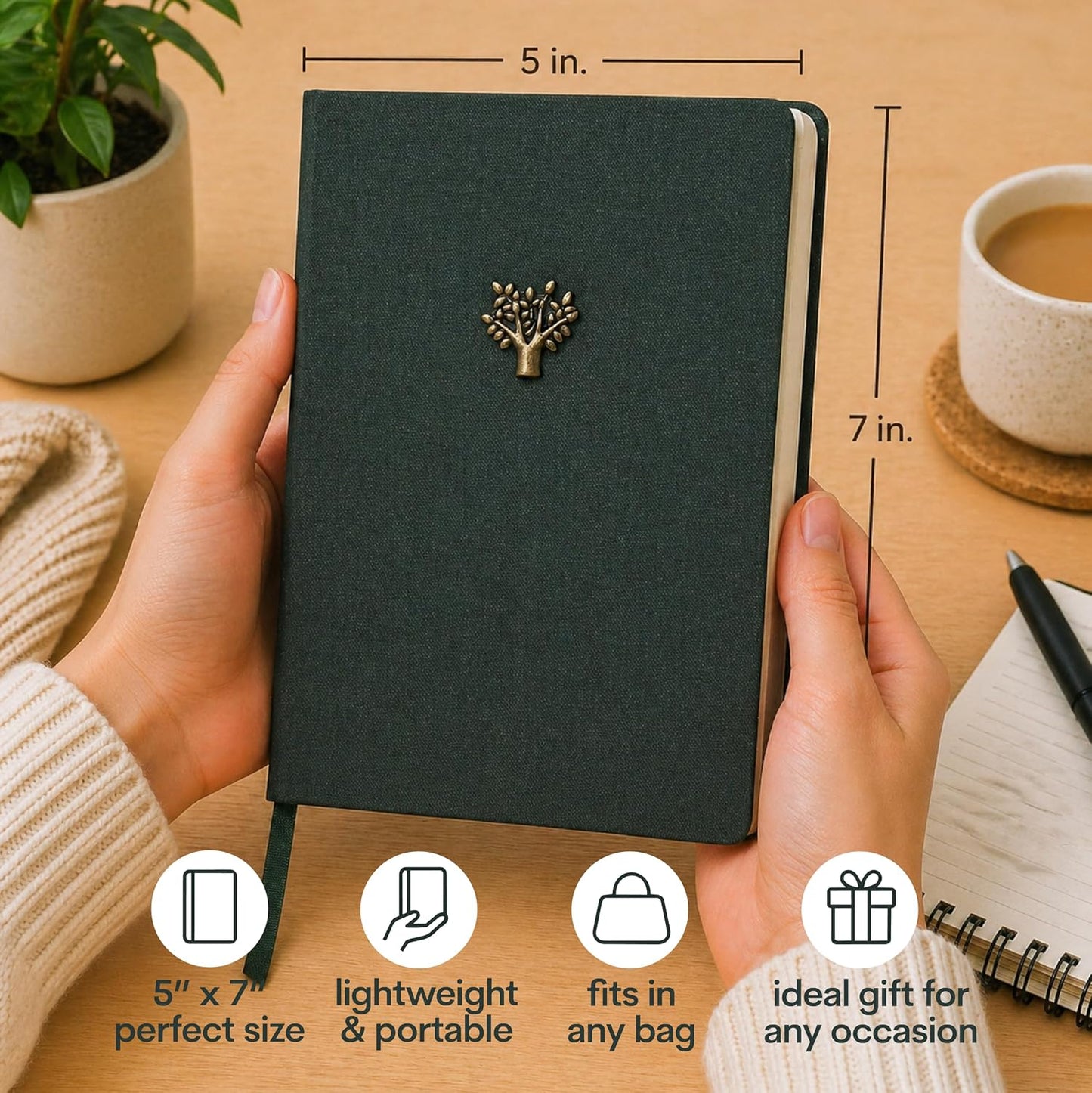 Journal Notebook - 5X7 Inches 256 Ruled Pages Blank Lined Journal Padded Fabric Hard Cover Notebooks for Work Diary and Writing