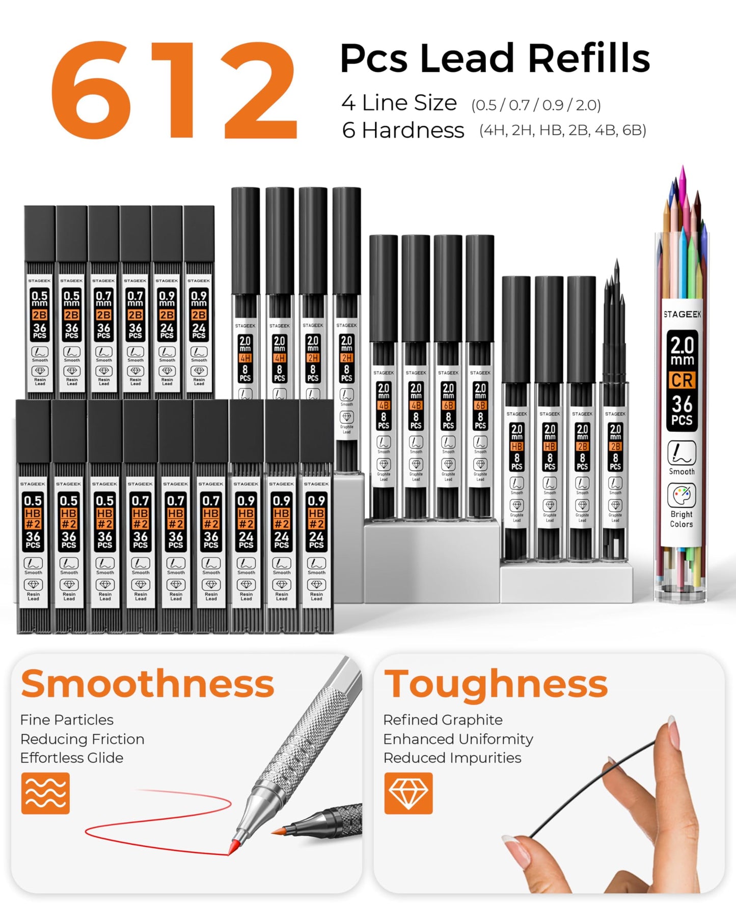 45PCS Black & Silver Metal Mechanical Pencil Set in Leather Case, 0.5, 0.7, 0.9, 2.0Mm Drafting Pencils with 28 Tubes(6B 4B 2B HB 2H 4H & Colors)Lead Refills for Art Drawing, Sketching,Writing