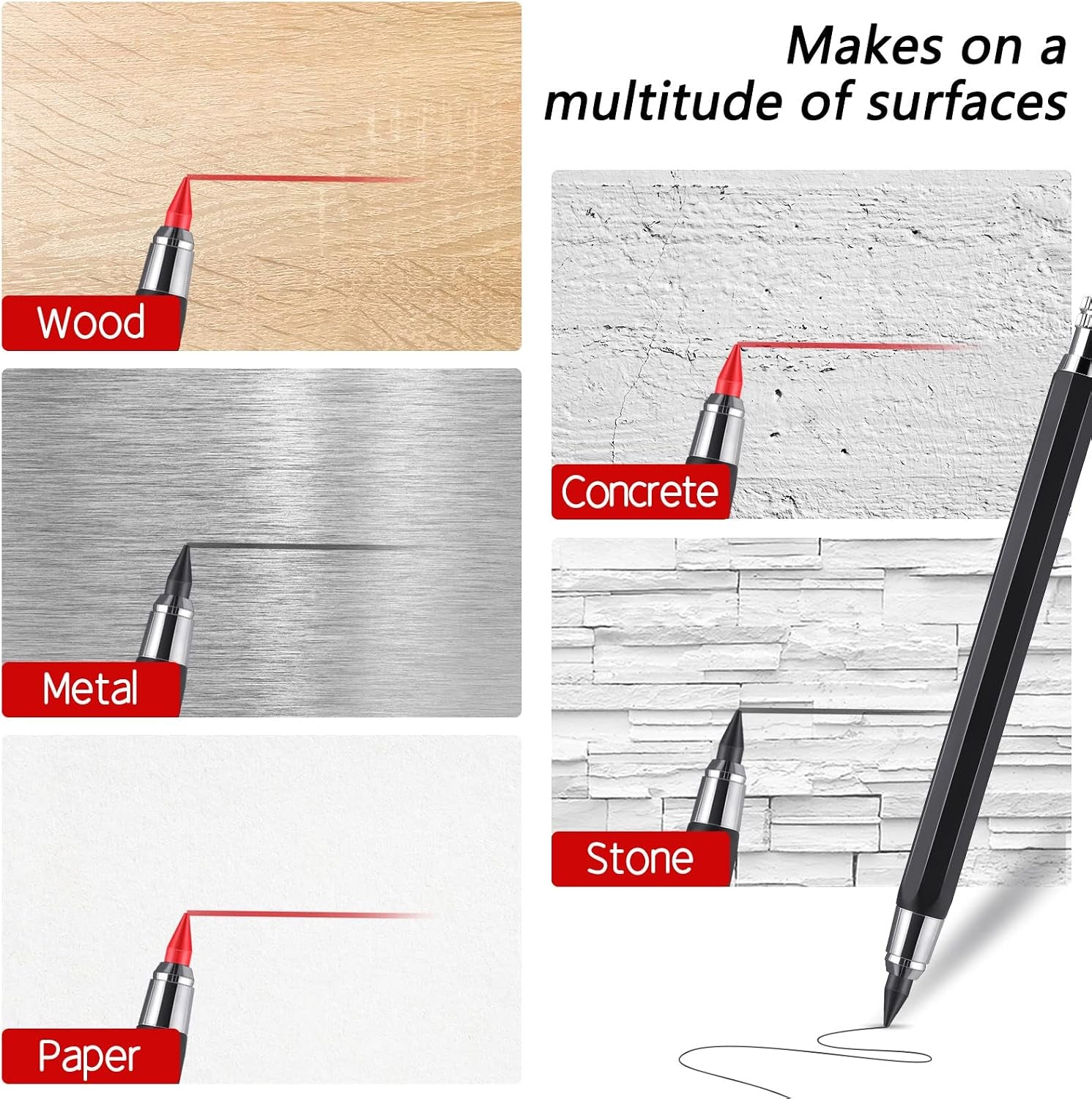 36 Pcs 5.6 MM Lead Holder Mechanical Pencil and Refills with 1 Automatic Clutch Graphite Pencil 18 Black and 18 Red Replacement for Construction, Draft Drawing, Crafting, Art Sketching, Wood Working