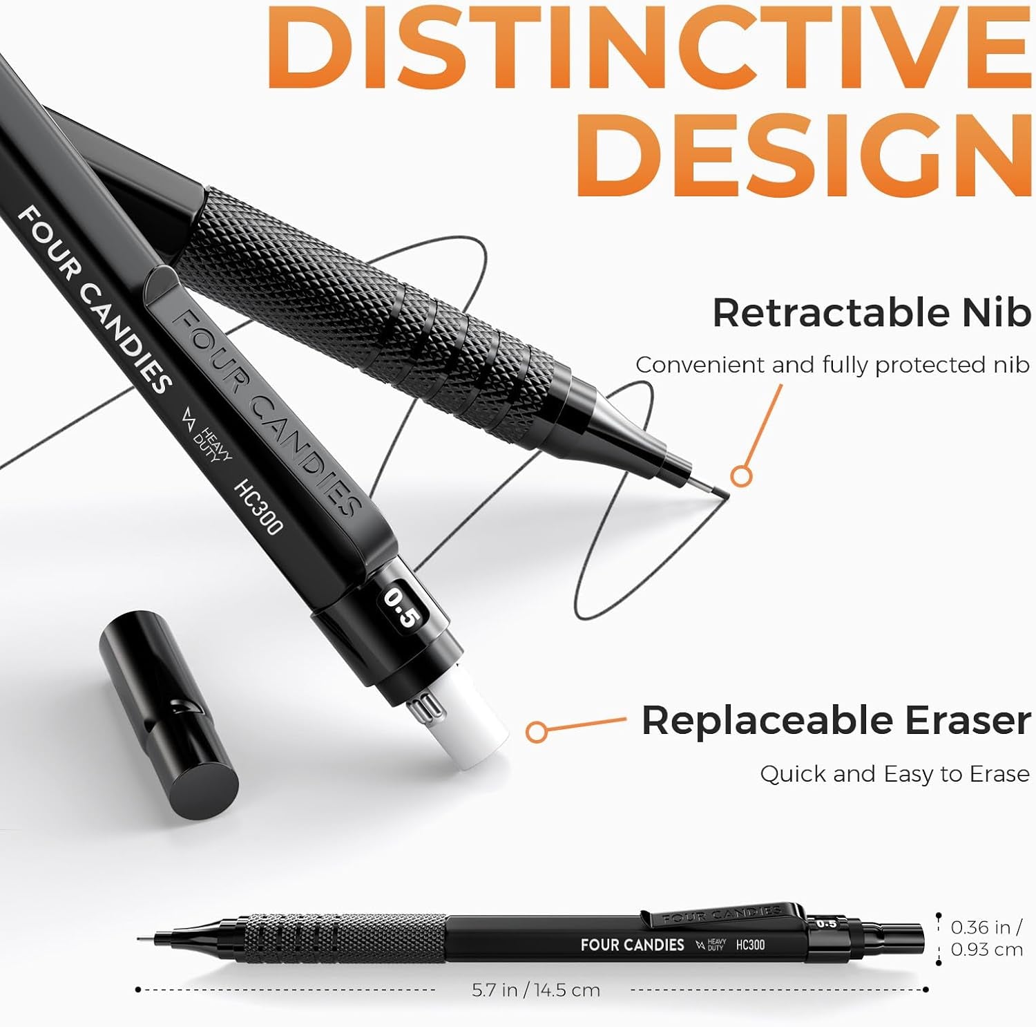 Metal Mechanical Pencil Set, 3PCS Art Drafting Pencils 0.5, 0.7, 0.9MM & 2PCS 2MM Mechanical Drawing Pencils with 420PCS Leads (4B 2B HB 2H Color) for Writing Sketching Drawing (Black)