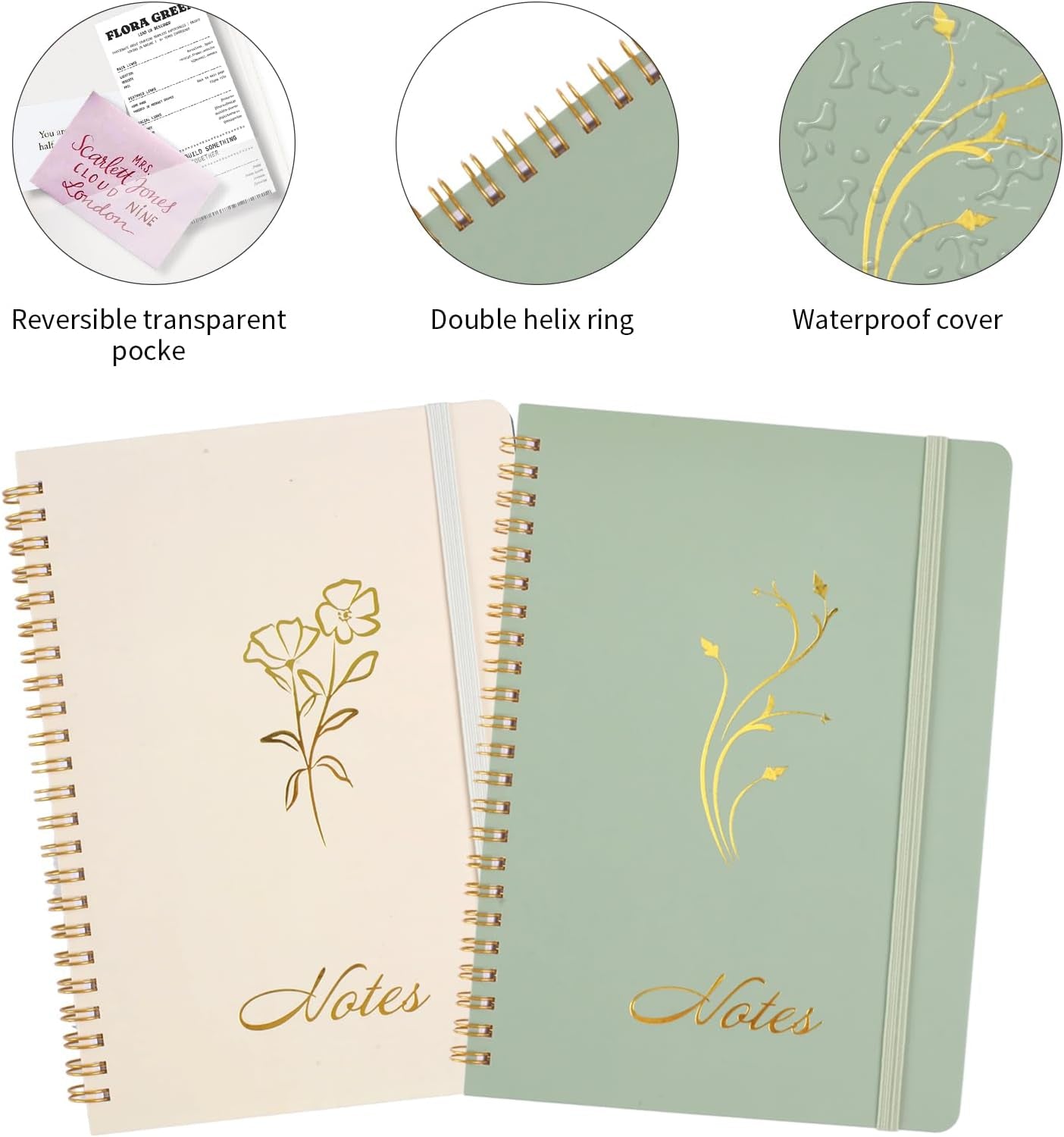 Aesthetic Spiral Notebook, 2PCS Cute Notebook, 8.3" X 6" Notebook for Women, A5 Spiral Journal Notebook for Office/School/Home (Green & Beige)