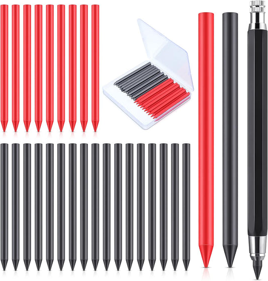 36 Pcs 5.6 MM Lead Holder Mechanical Pencil and Refills with 1 Automatic Clutch Graphite Pencil 18 Black and 18 Red Replacement for Construction, Draft Drawing, Crafting, Art Sketching, Wood Working