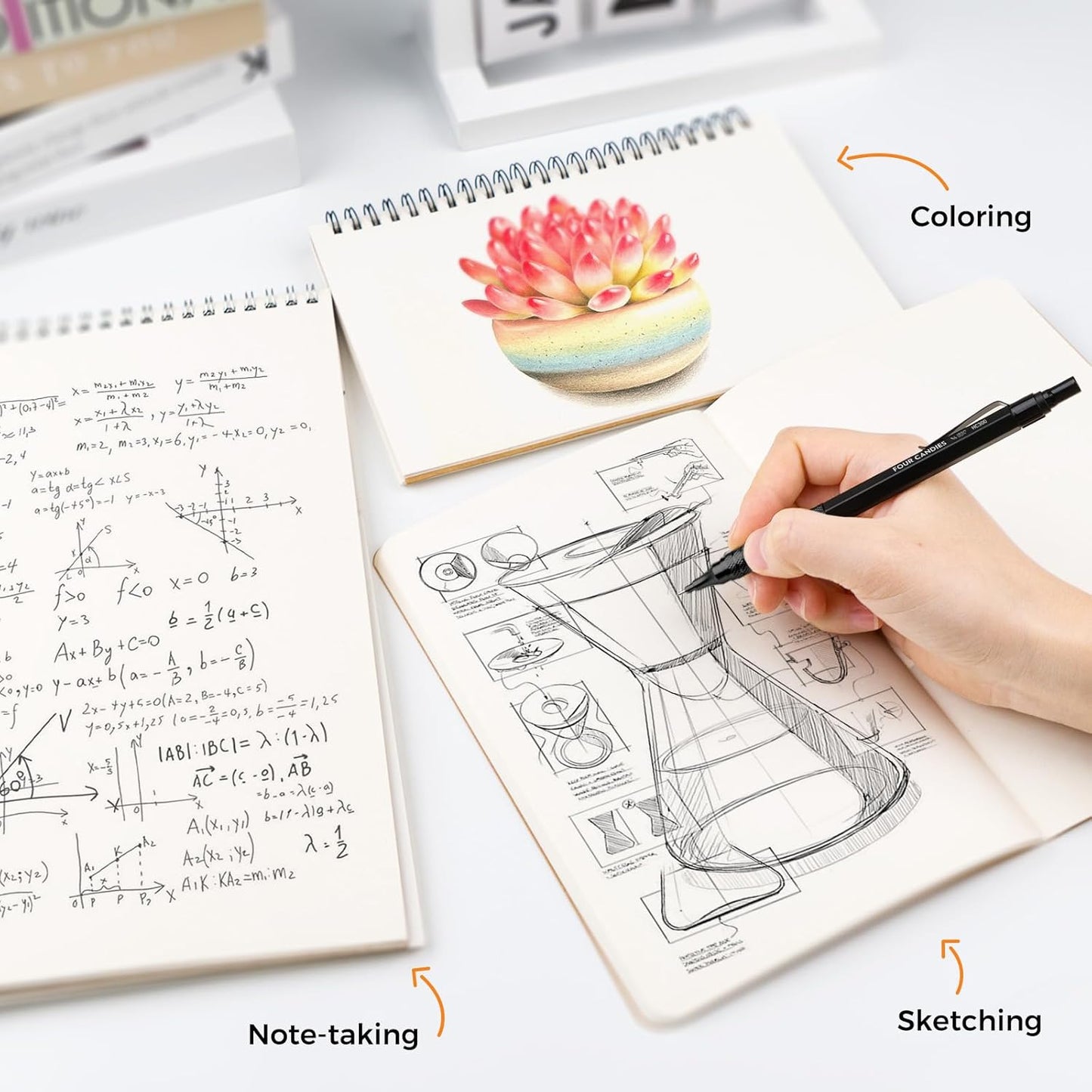 Metal Mechanical Pencil Set, 3PCS Art Drafting Pencils 0.5, 0.7, 0.9MM & 2PCS 2MM Mechanical Drawing Pencils with 420PCS Leads (4B 2B HB 2H Color) for Writing Sketching Drawing (Black)