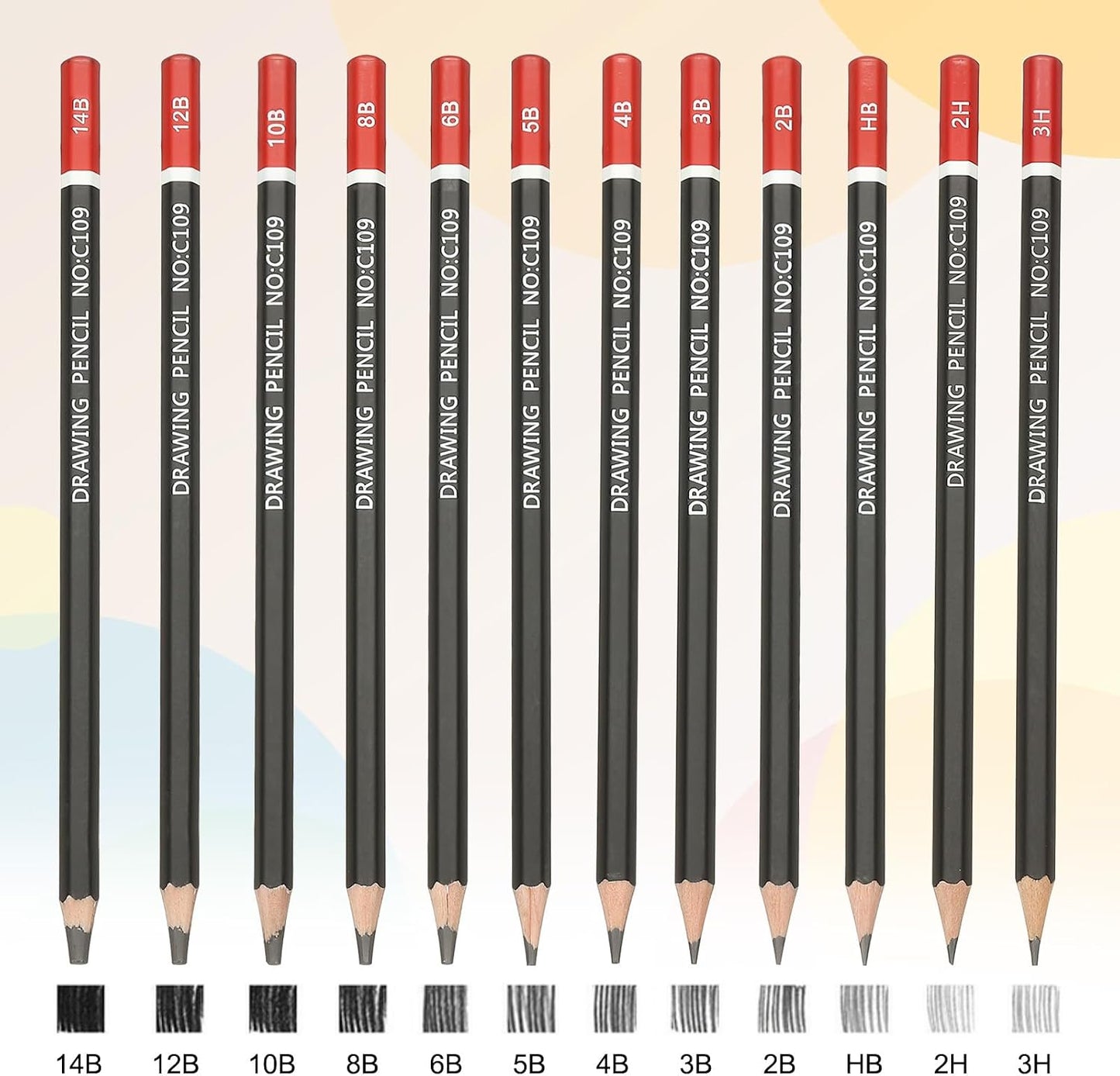 6B Drawing Pencils for Sketching, 12PCS Sketch Pencils for Drawing Art Pencils Graphite Wood Pre-Sharpened for Drawing Sketching Artists, 6B Pencils Black Red Rod