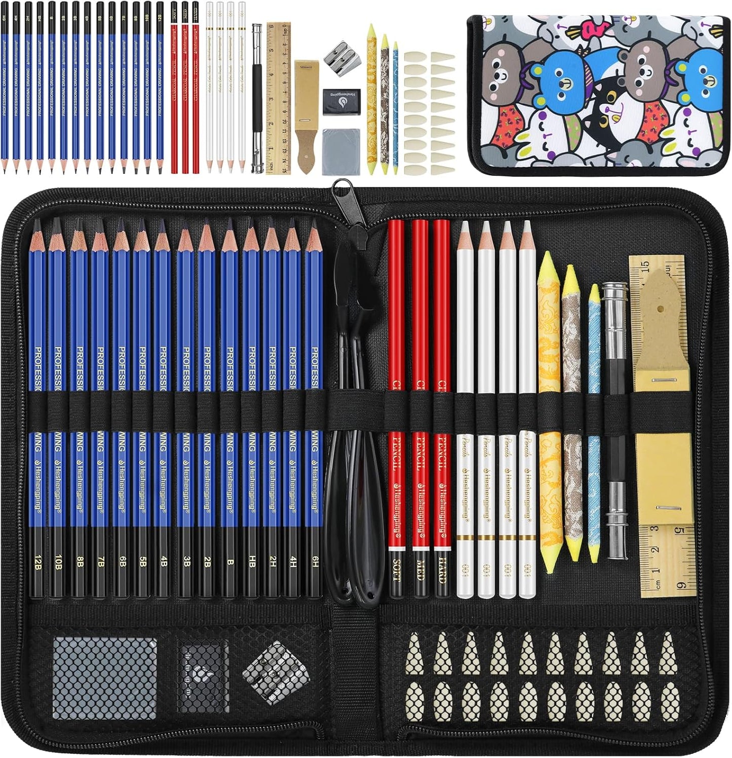 53 PCS Drawing Kit Sketching Pencil Set, Sketch Pencils Art Supplies with Graphite, Charcoal, Blending Tools, Drawing Pencils for Artists Adults Beginner Family Friends