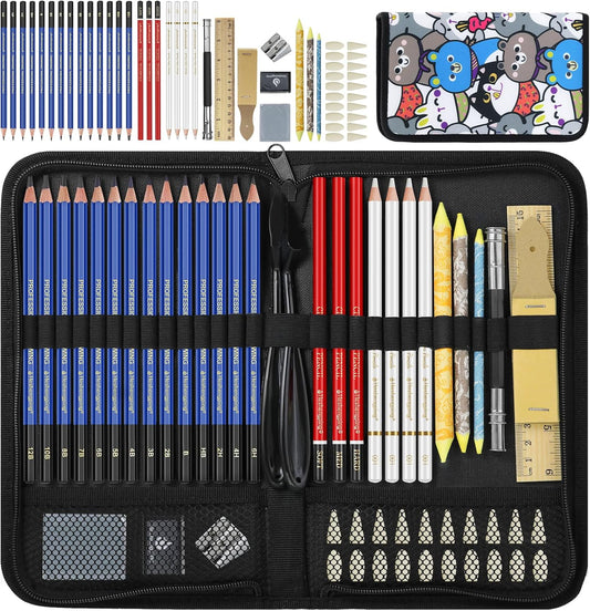 53 PCS Drawing Kit Sketching Pencil Set, Sketch Pencils Art Supplies with Graphite, Charcoal, Blending Tools, Drawing Pencils for Artists Adults Beginner Family Friends