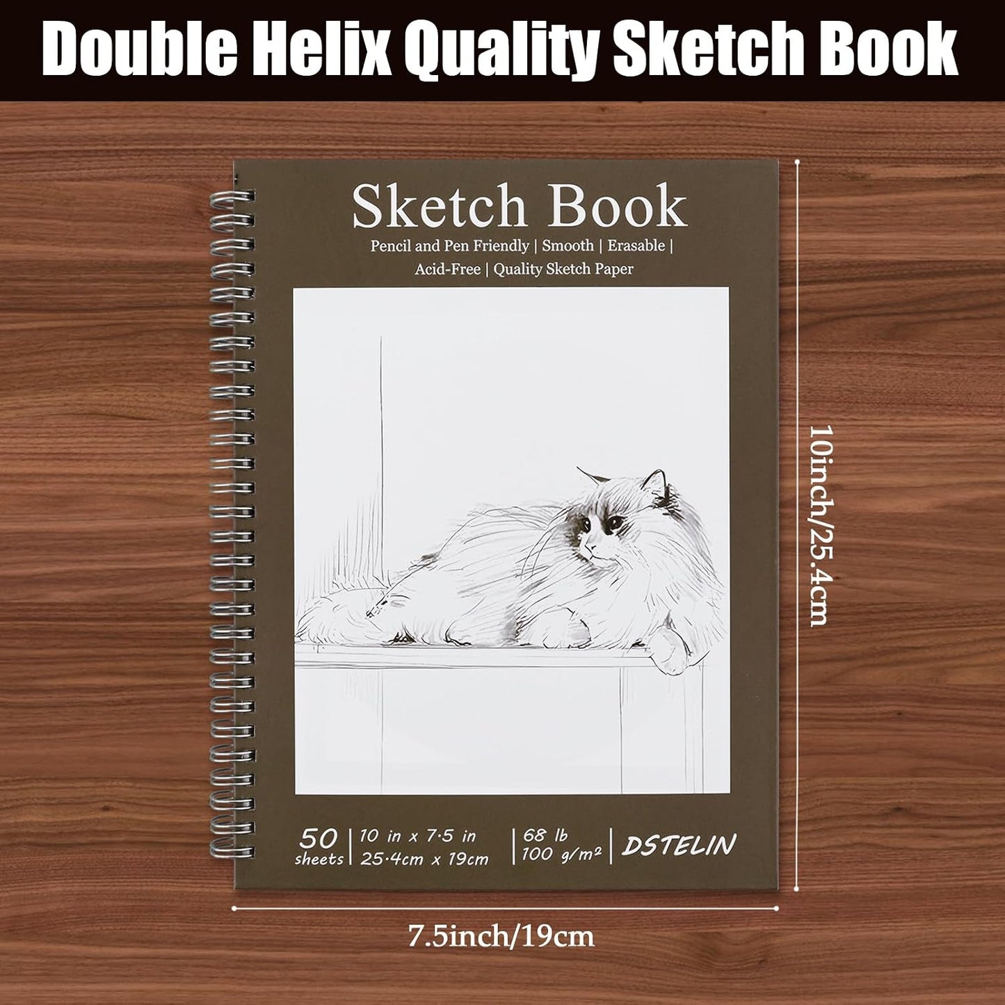 10 X 7.5 Inch Spiral Bound Sketch Book for Drawing, 50 Sheets 68LB/100GSM Acid-Free Paper, Hardcover Sketch Pad for Students and Adults