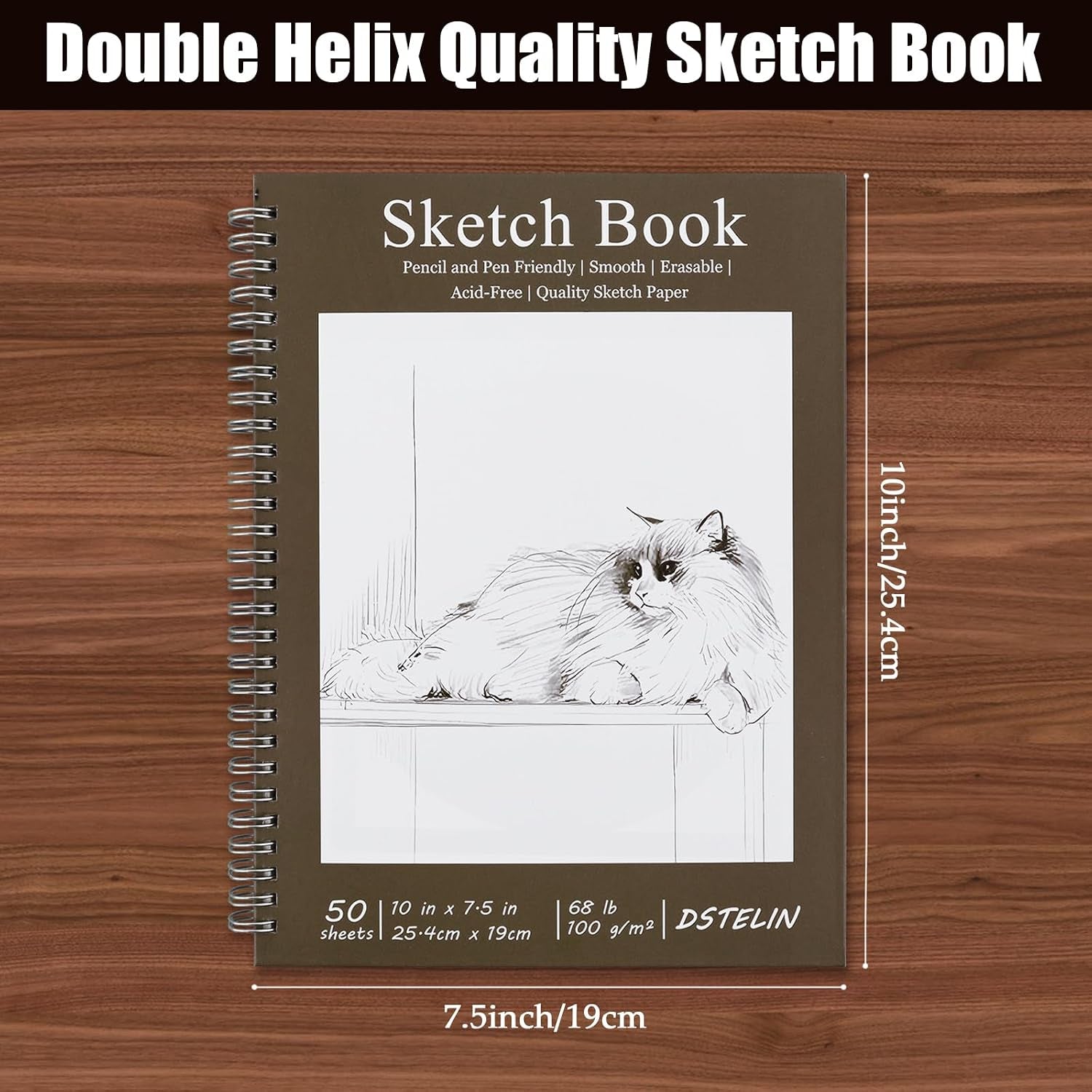 10 X 7.5 Inch Spiral Bound Sketch Book for Drawing, 50 Sheets 68LB/100GSM Acid-Free Paper, Hardcover Sketch Pad for Students and Adults