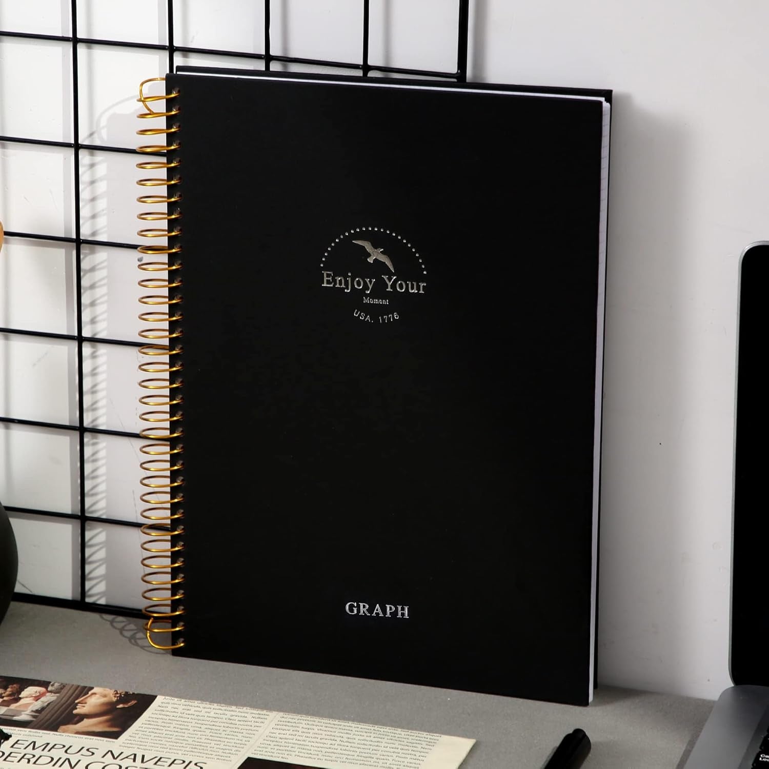 8.5 X 11 Large Graph Notebook Journal Spiral Graph Grid Notebook 210 Pages Hardcover Graph Notebook Engineering Paper Notebook Graphing Notebook for Men Women, Black