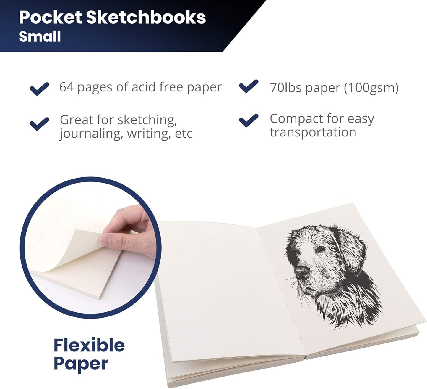 Layflat Sketchbook - 3.75 X 5.3 Inches - Seagull Blank Note Book, 64 Sheets, Thick 100Gsm Paper, for Drawing, Sketching, and Journaling