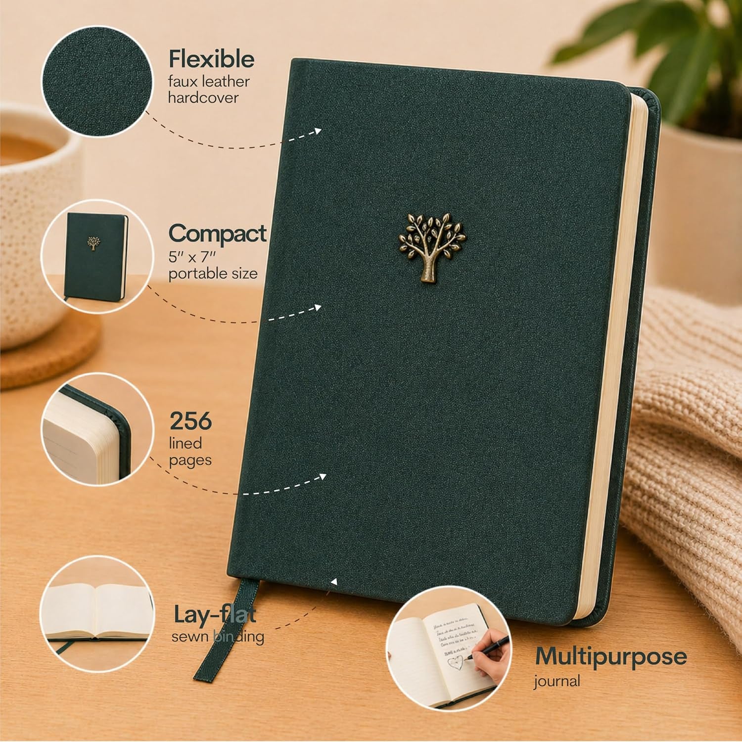 Journal Notebook - 5X7 Inches 256 Ruled Pages Blank Lined Journal Padded Fabric Hard Cover Notebooks for Work Diary and Writing