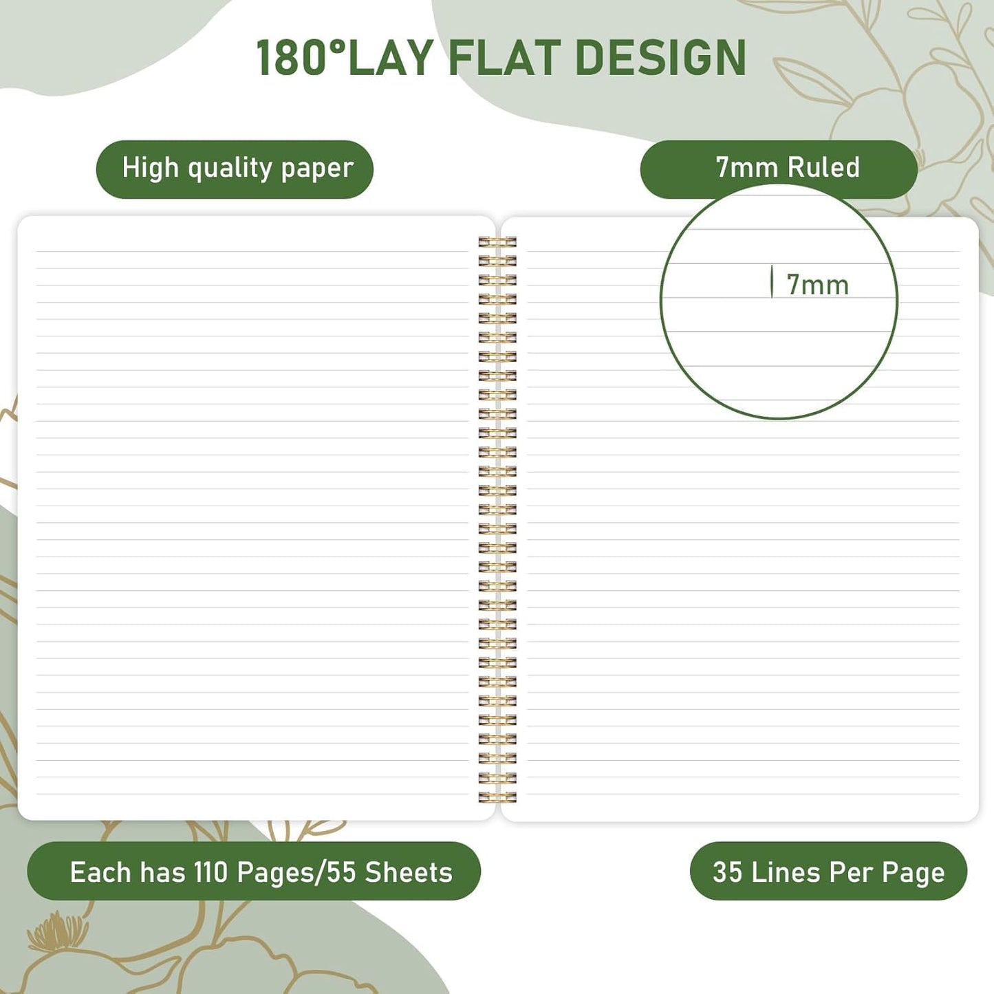 Spiral Notebook - College Ruled Notebook, Notebook Journal, 8.5'' X 10.5'', 55 Sheets/110 Pages, Journal for Women, Journal with Spiral Bound, Inner Pocket, Notebook for Office/School/Home - Green
