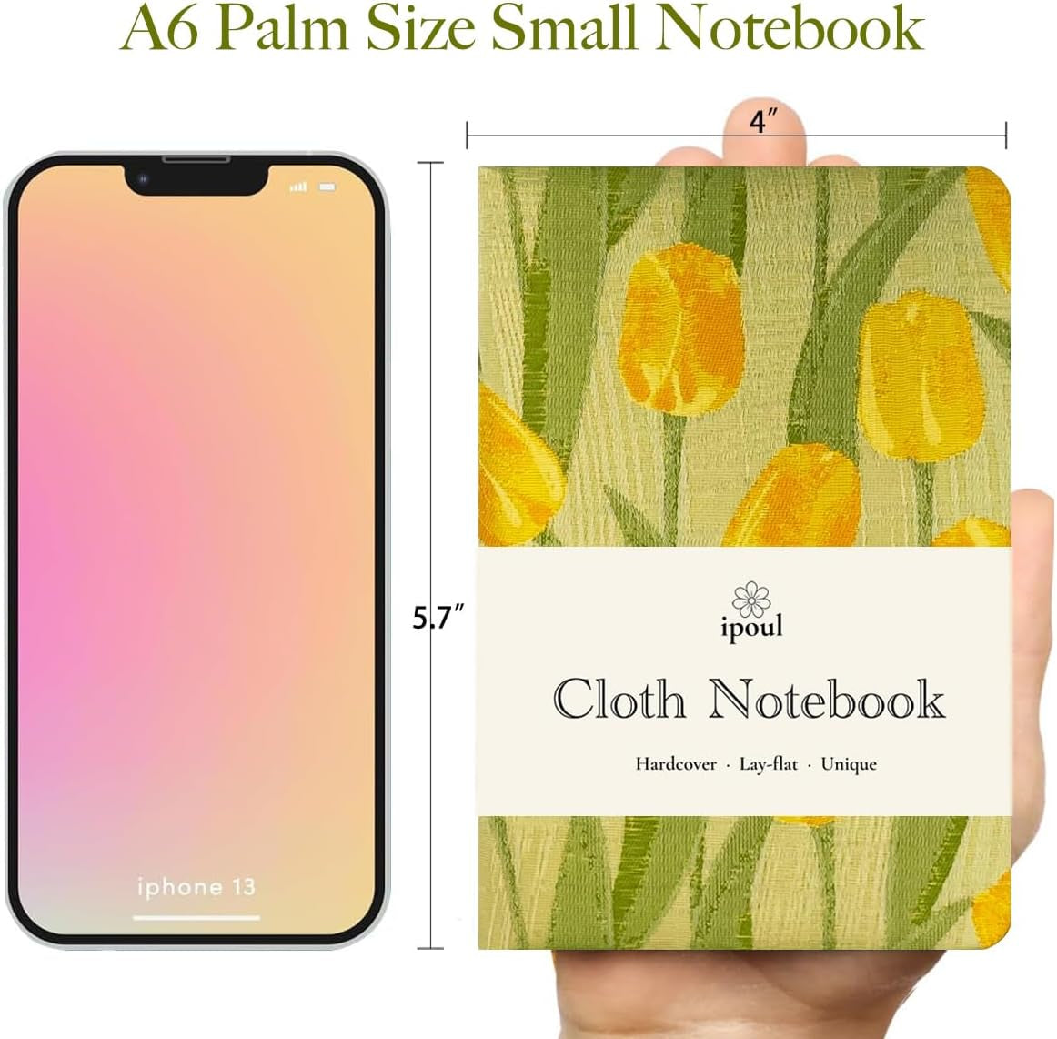 Pocket Notebook, A6, 4X6, Small Embroidered Journal, Cute Notebook, Lay Flat, Hardcover, Lined Notebook & Sketchbook, Note Taking Notebook, Beautiful Journal for Women, Tulip Flower