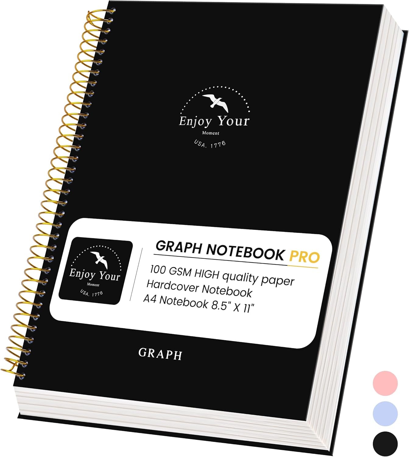 8.5 X 11 Large Graph Notebook Journal Spiral Graph Grid Notebook 210 Pages Hardcover Graph Notebook Engineering Paper Notebook Graphing Notebook for Men Women, Black