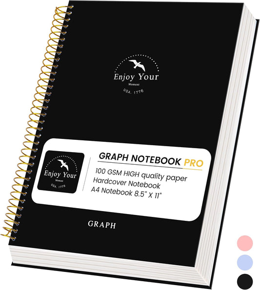 8.5 X 11 Large Graph Notebook Journal Spiral Graph Grid Notebook 210 Pages Hardcover Graph Notebook Engineering Paper Notebook Graphing Notebook for Men Women, Black