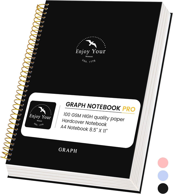 8.5 X 11 Large Graph Notebook Journal Spiral Graph Grid Notebook 210 Pages Hardcover Graph Notebook Engineering Paper Notebook Graphing Notebook for Men Women, Black