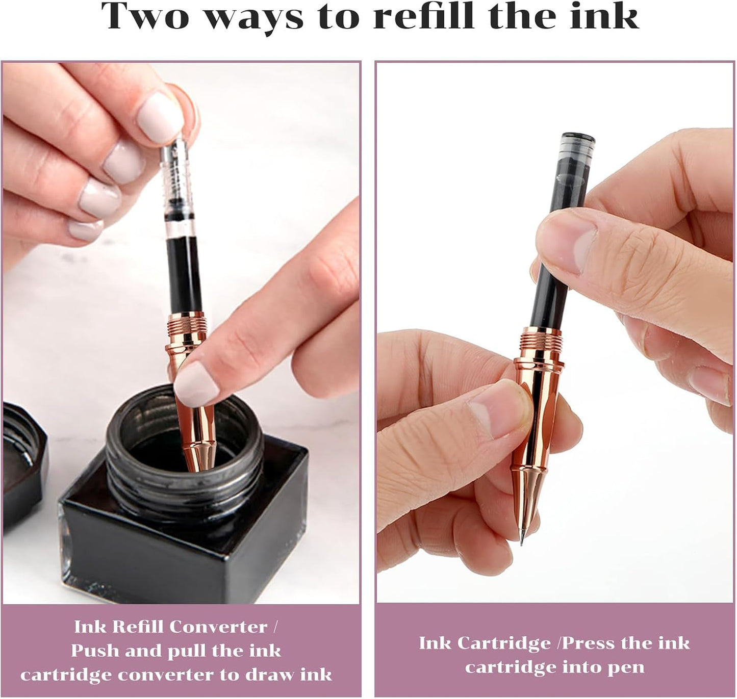Metal Black Fountain Pen Set, 0.38Mm Fine Nib Fountain Pen with 10 3.4Mm Ink Cartridges and 1 Converter Smooth Writing Luxury Calligraphy Pen Office School Supplies Gift(Grey)