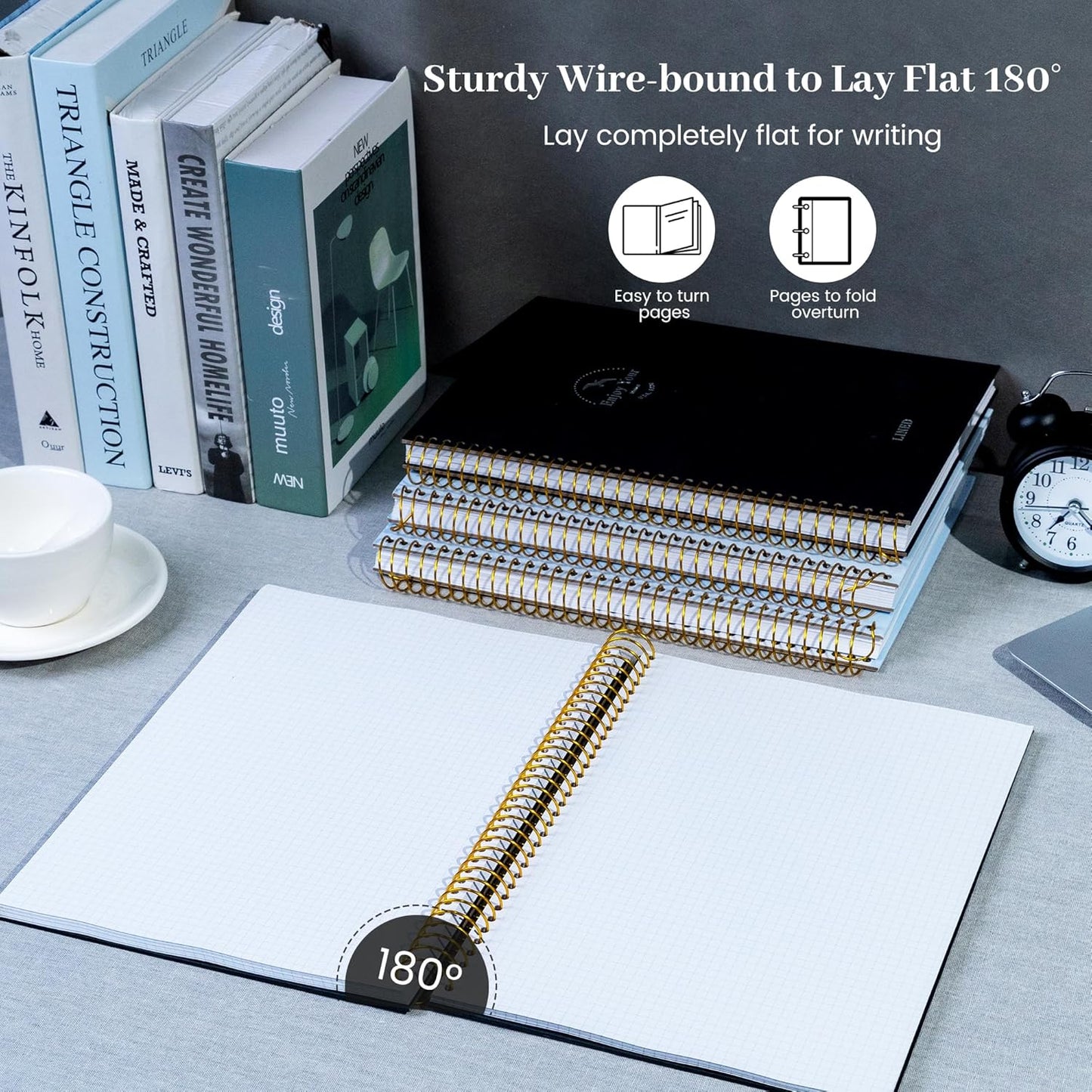 8.5 X 11 Large Graph Notebook Journal Spiral Graph Grid Notebook 210 Pages Hardcover Graph Notebook Engineering Paper Notebook Graphing Notebook for Men Women, Black