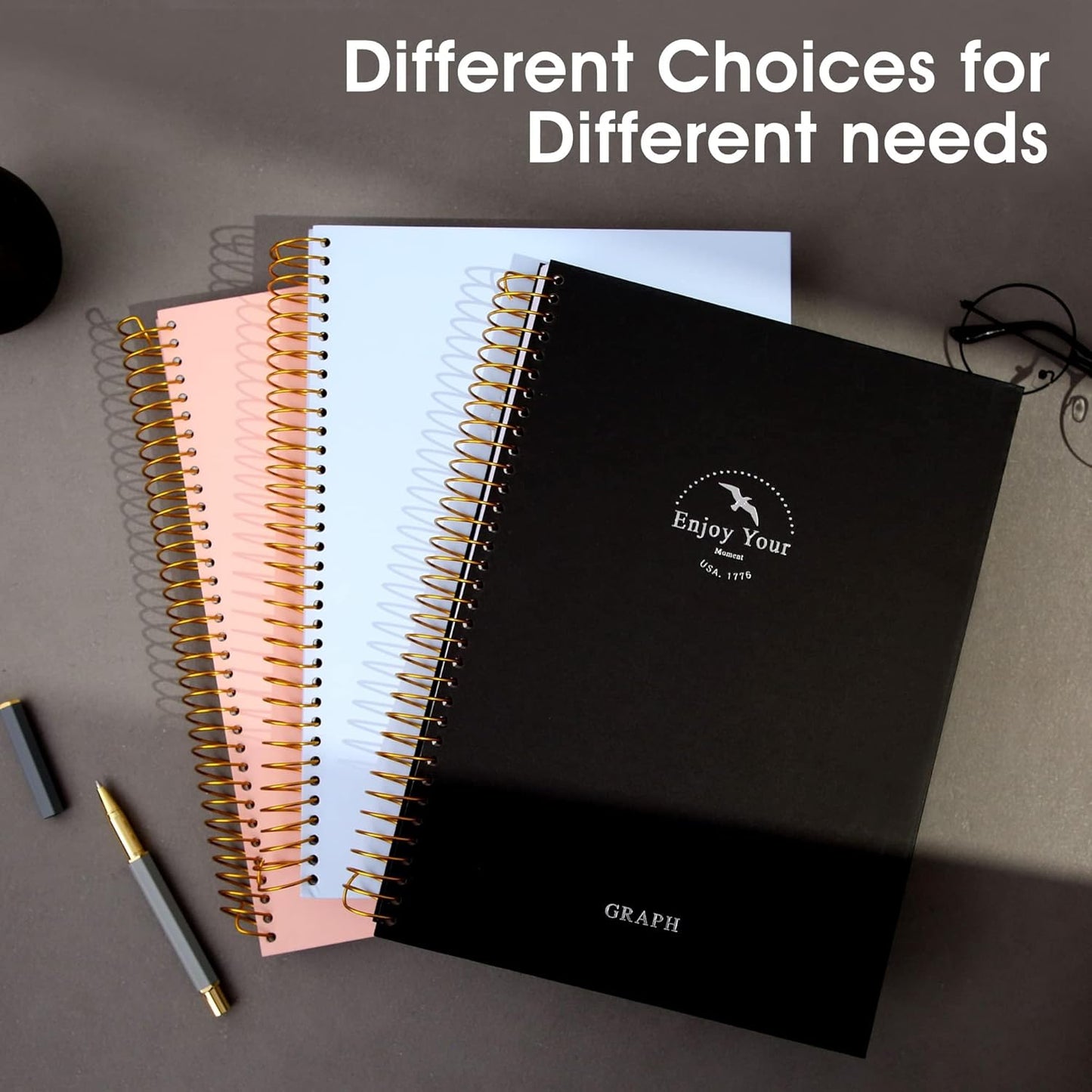 8.5 X 11 Large Graph Notebook Journal Spiral Graph Grid Notebook 210 Pages Hardcover Graph Notebook Engineering Paper Notebook Graphing Notebook for Men Women, Black