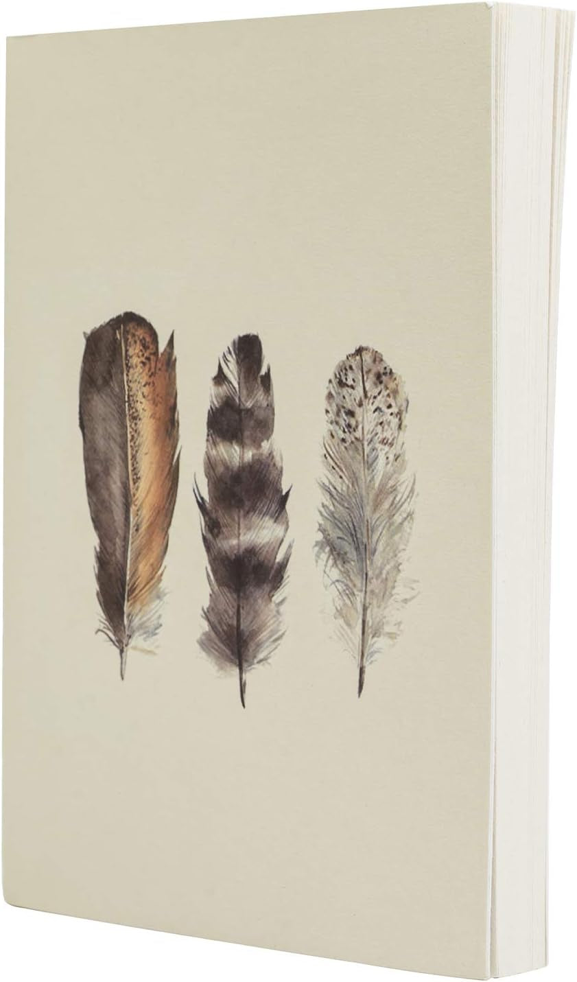 Layflat Sketchbook - 3.75 X 5.3 Inches - Feathers Blank Note Book, 64 Sheets, Thick 100Gsm Paper, for Drawing, Sketching, and Journaling