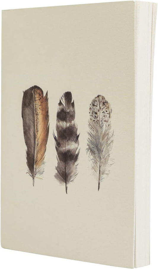 Layflat Sketchbook - 3.75 X 5.3 Inches - Feathers Blank Note Book, 64 Sheets, Thick 100Gsm Paper, for Drawing, Sketching, and Journaling