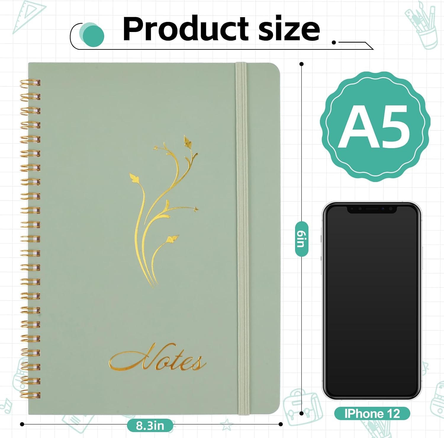 Aesthetic Spiral Notebook, 2PCS Cute Notebook, 8.3" X 6" Notebook for Women, A5 Spiral Journal Notebook for Office/School/Home (Green & Beige)