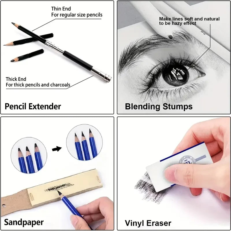 Art Professional 72 Pieces Art Set Sketch Drawing Pencil Kit Pencil Sketching Charcoal Pencil Tools Set for Artist
