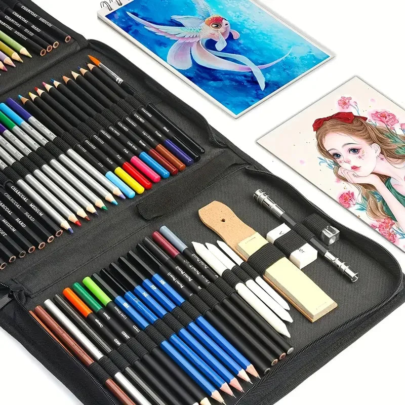 Art Professional 72 Pieces Art Set Sketch Drawing Pencil Kit Pencil Sketching Charcoal Pencil Tools Set for Artist