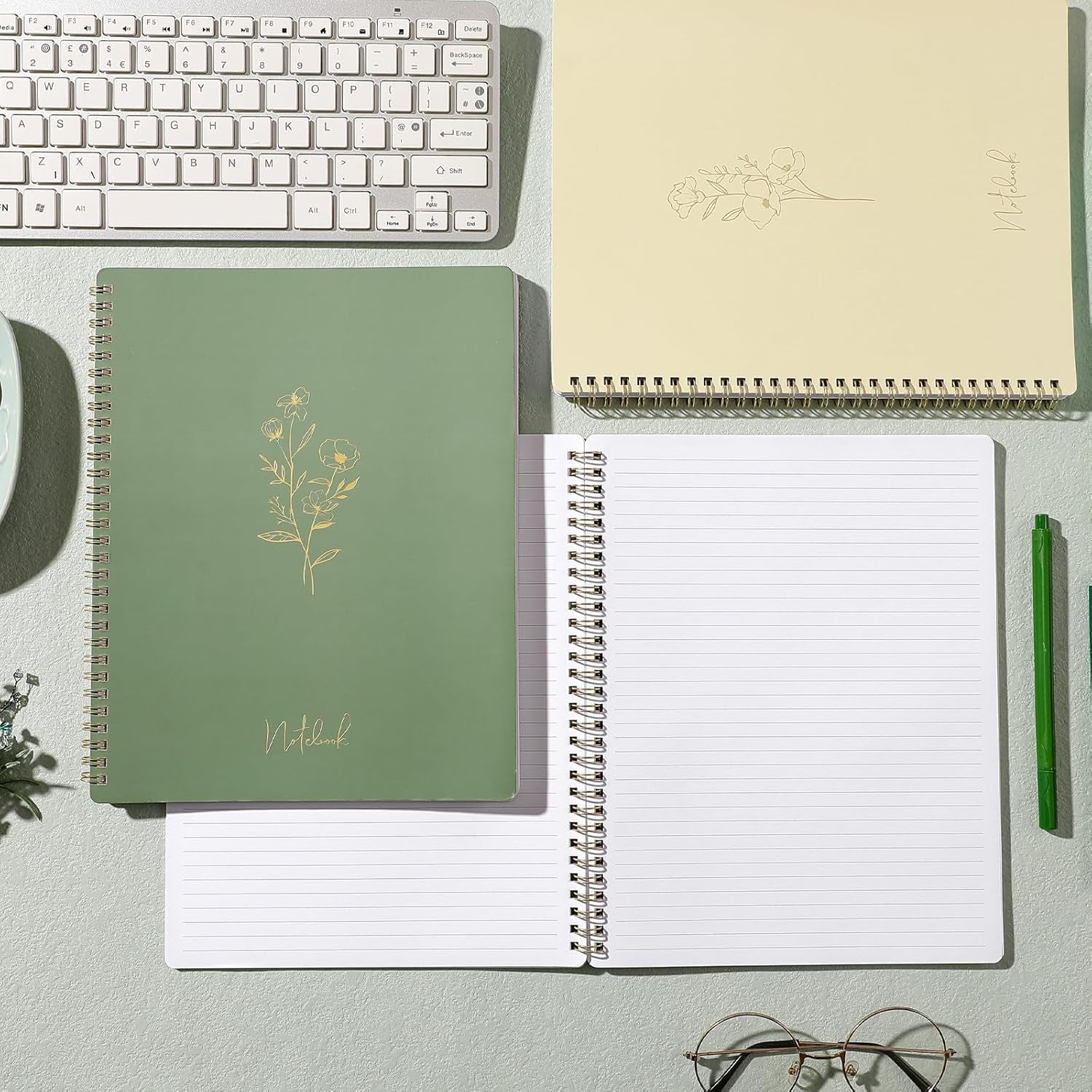 Spiral Notebook - College Ruled Notebook, Notebook Journal, 8.5'' X 10.5'', 55 Sheets/110 Pages, Journal for Women, Journal with Spiral Bound, Inner Pocket, Notebook for Office/School/Home - Green